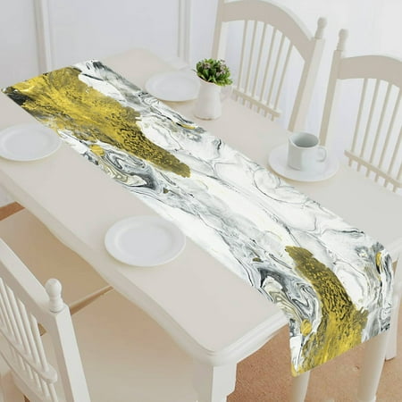 

ECZJNT black and white with gold fragment table runner table cloth tea table cloth 14x72 Inch