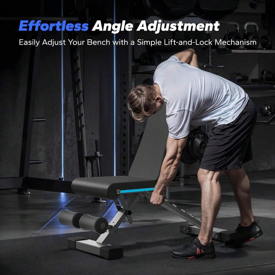 Adjustable Weight Bench With 72 Training Angles, Foldable Weight Benches For Home Gym With 990 LBS,  Perfect For Home Workouts. Great For Full-Body Strength Training Black