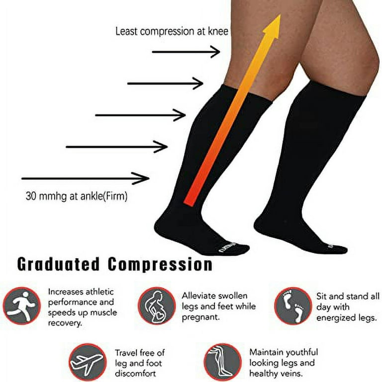3 Pair Medical Plus Size Compression Socks Extra Wide Calf for