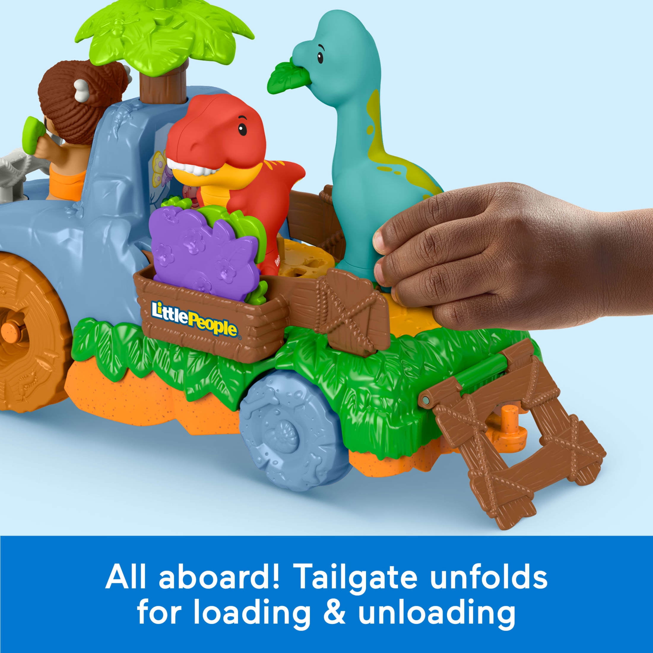 Fisher-Price Little People Dino Wobble Truck, 6-Piece Dinosaur Toy Set for Toddlers