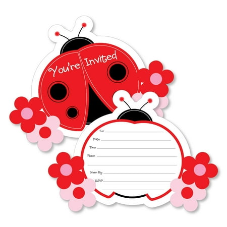 Ladybug Birthday Party Invitations (Modern Ladybug - Shaped Fill-In Invitations - Baby Shower or Birthday Party Invitation Cards with Envelopes - Set of)