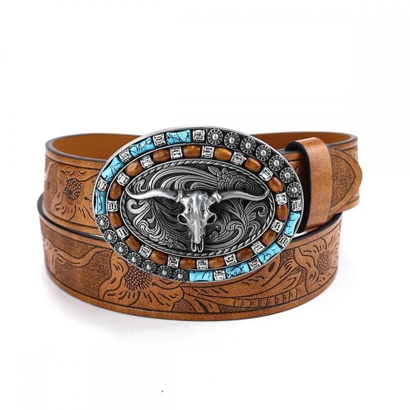 Western Cowboy PU Leather Belt - Men's Hip Belt Bull 47" Waist_Gift Of G