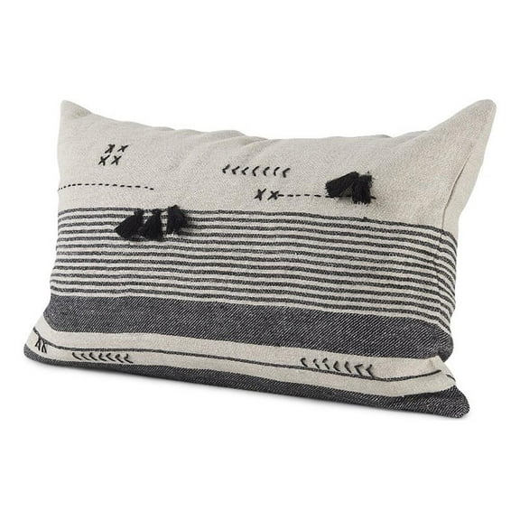 Mercana Thalia Fabric Striped And Fringed Decorative Pillow Cover Black/Beige