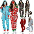 thumbnail image 2 of Pijama navideño de una pieza para mujer con capucha, estampado de Papá Noel, mono acogedor para adultos, ropa festiva para el hogar., 2 of 5