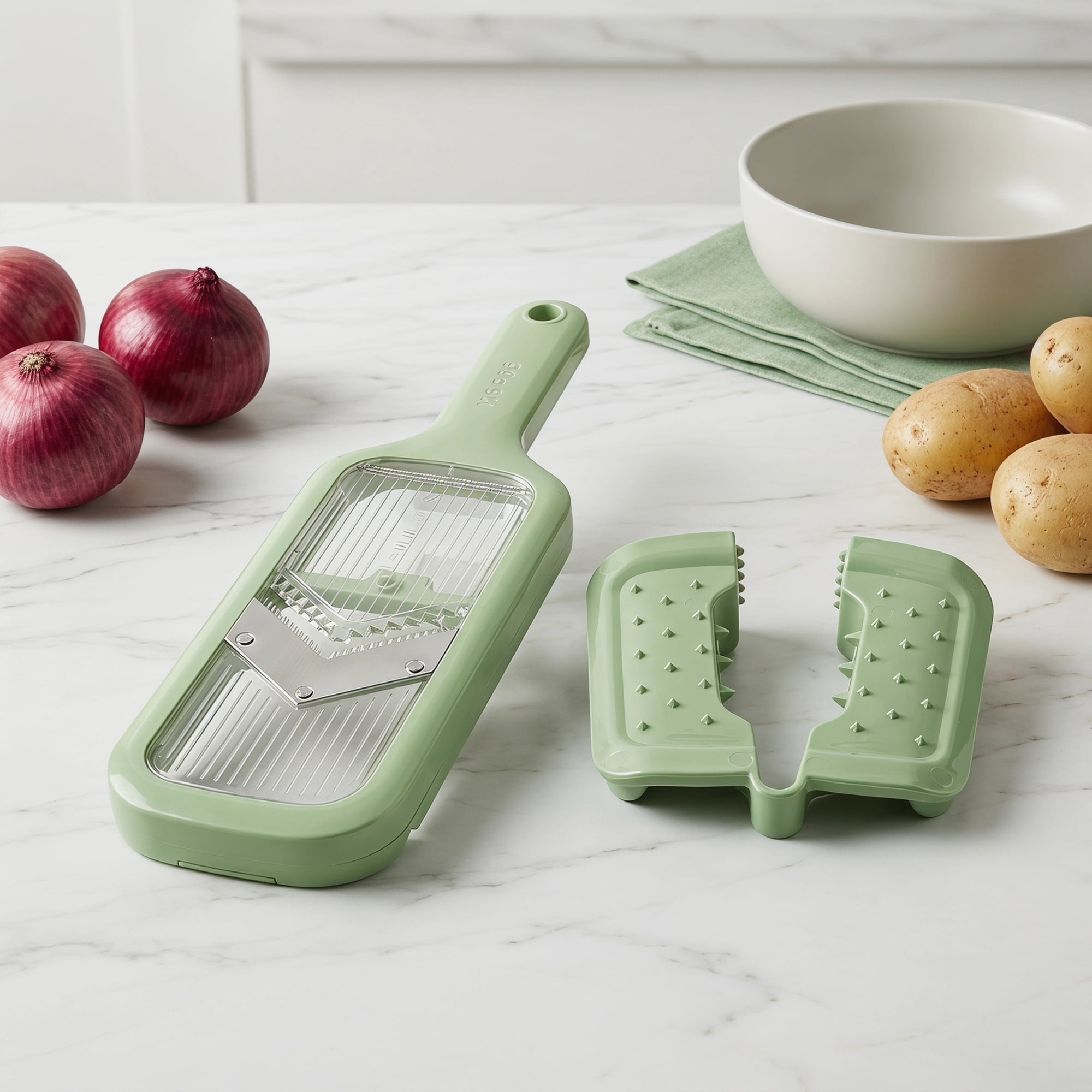 Unique Bargains Versatile 3-in-1 Vegetable Slicer and Chopper for Home Green A 13.2"x4.3"
