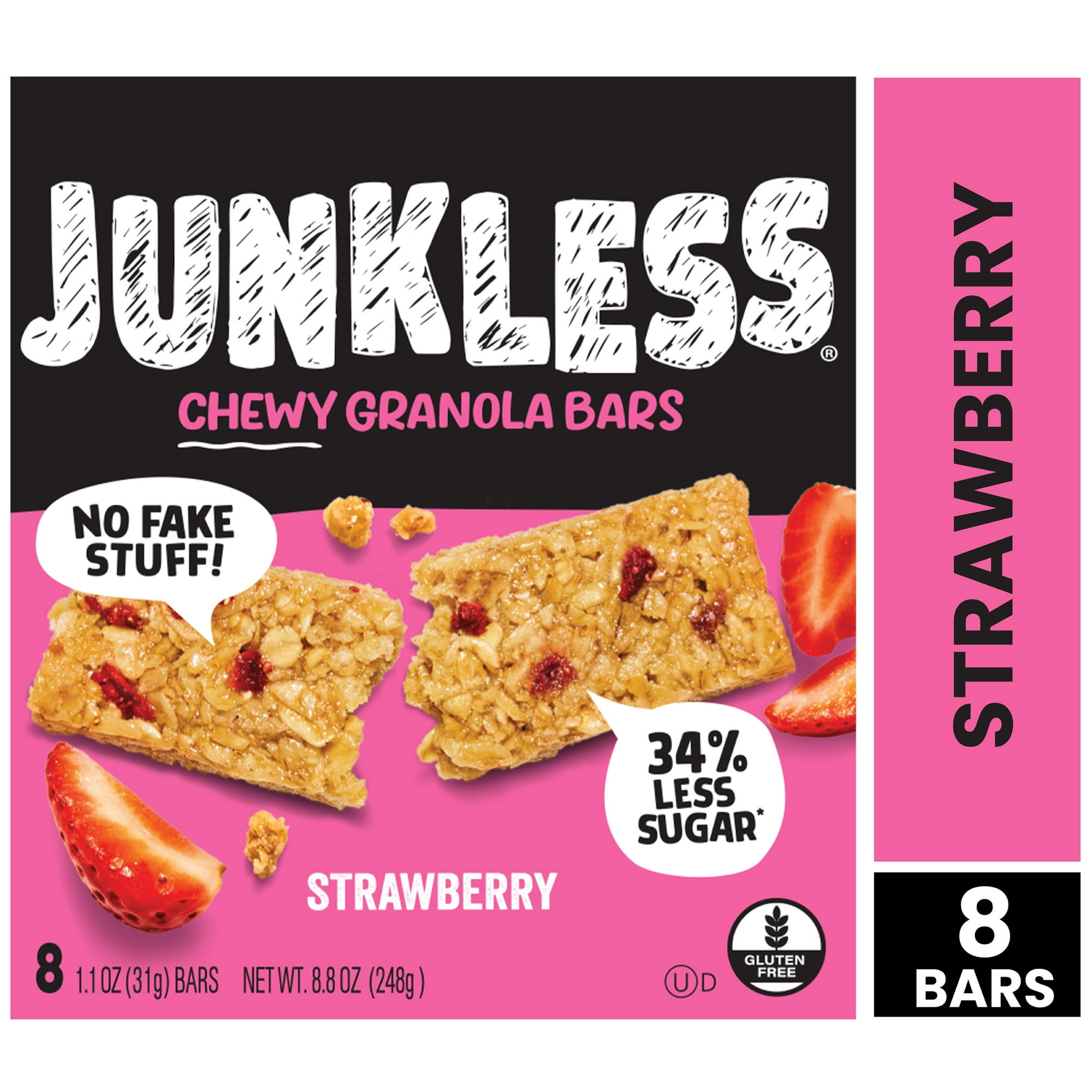 Junkless Chewy Strawberry Granola Snack Bars, 1.1 oz, 8 Count