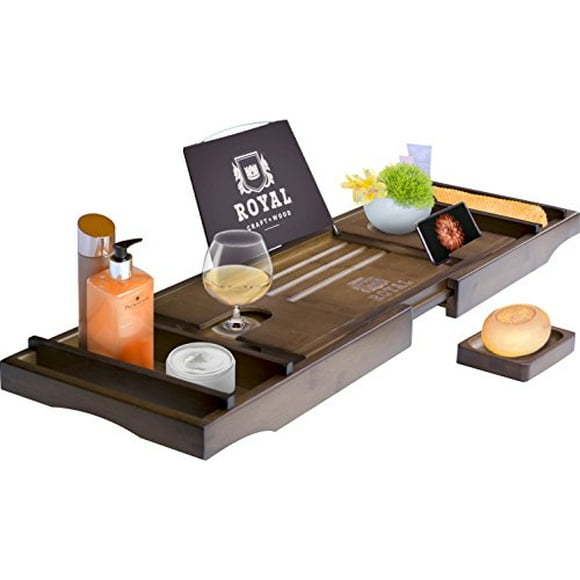 Royal Craft Wood Luxury Bamboo Bathtub Caddy Tray, Free Soap Holder (Brown)