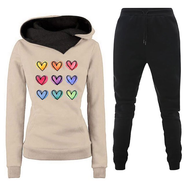 Georges Ensembles Lounge pour Femmes à Manches Longues Chandail Imprimé à Capuche à Col Rond à Manches Longues pour Femmes et Pantalon Ensemble Deux Pièces