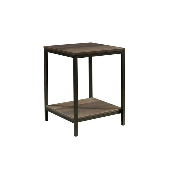 North Avenue Side Table Smoked Oak Finish: Modern Accent Table with Lower Shelf, Metal Frame
