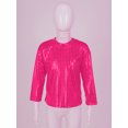 thumbnail image 3 of TSSOE Boys Girls Sparkly Metallic Long Sleeve Loose T-Shirt Jazz Hip Hop Dance Top Performance Costume Dancewear Hot Pink 11-12, 3 of 7