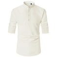 thumbnail image 7 of sogami Men's Cotton Linen Henley Shirts Long Sleeve Casual Button Down Shirt Roll-up, 7 of 7