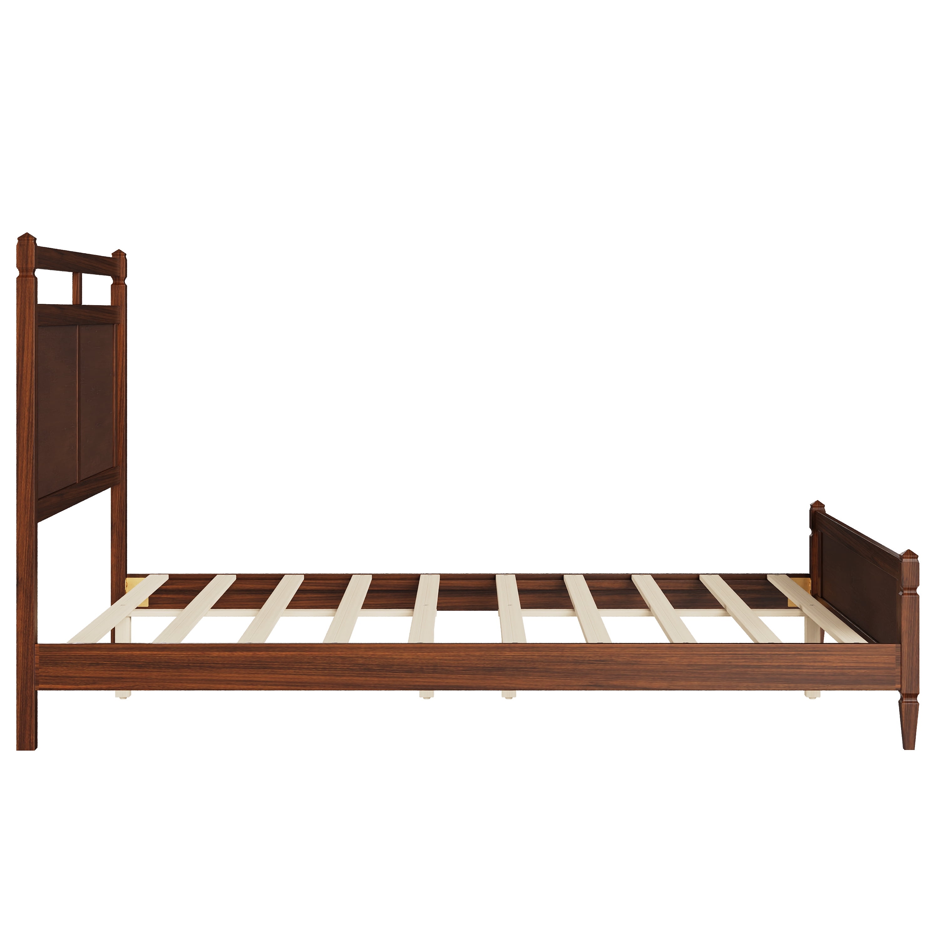 Euroco Modern Wood Queen Size Platform Bed, Mid-Century Bed Frame with Panel Headboard, No Box Spring Needed, Dark Walnut