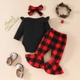 thumbnail image 5 of NOLDARES Newborn Baby Girl Fall Winter Clothes Rib Knit Romper Print Pants Infant Girl Outfit with Headband(Black,12-18 M), 5 of 7