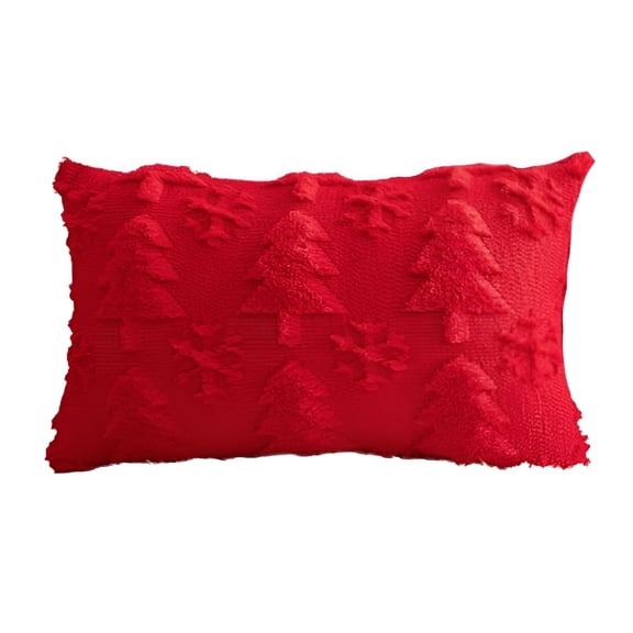 LAMIRO Christmas Tree Throw Pillows for Couch 12X20 Inch Soft Plush Corduroy Square Pillow for Sofa,Xmas Decorative Pillows for Living Room Bedroom,Throw Pillows,1Pack,Red