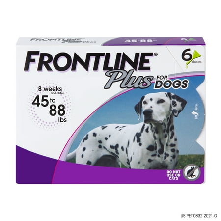 frontline® plus for dogs flea and tick treatment  large dog  45-88 lb  purple box  6 ct