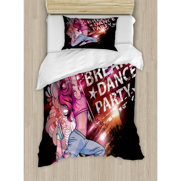 Youth Twin Size Duvet Cover Set Break Dance Party Poster Design