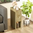 thumbnail image 2 of Narrow Nightstand Set of 2, Slim Tall Bedside Table with Open Storage, Mid Century Modern Skinny Night Stand for Small Spaces, Oak Bedroom Furniture, 2 of 6