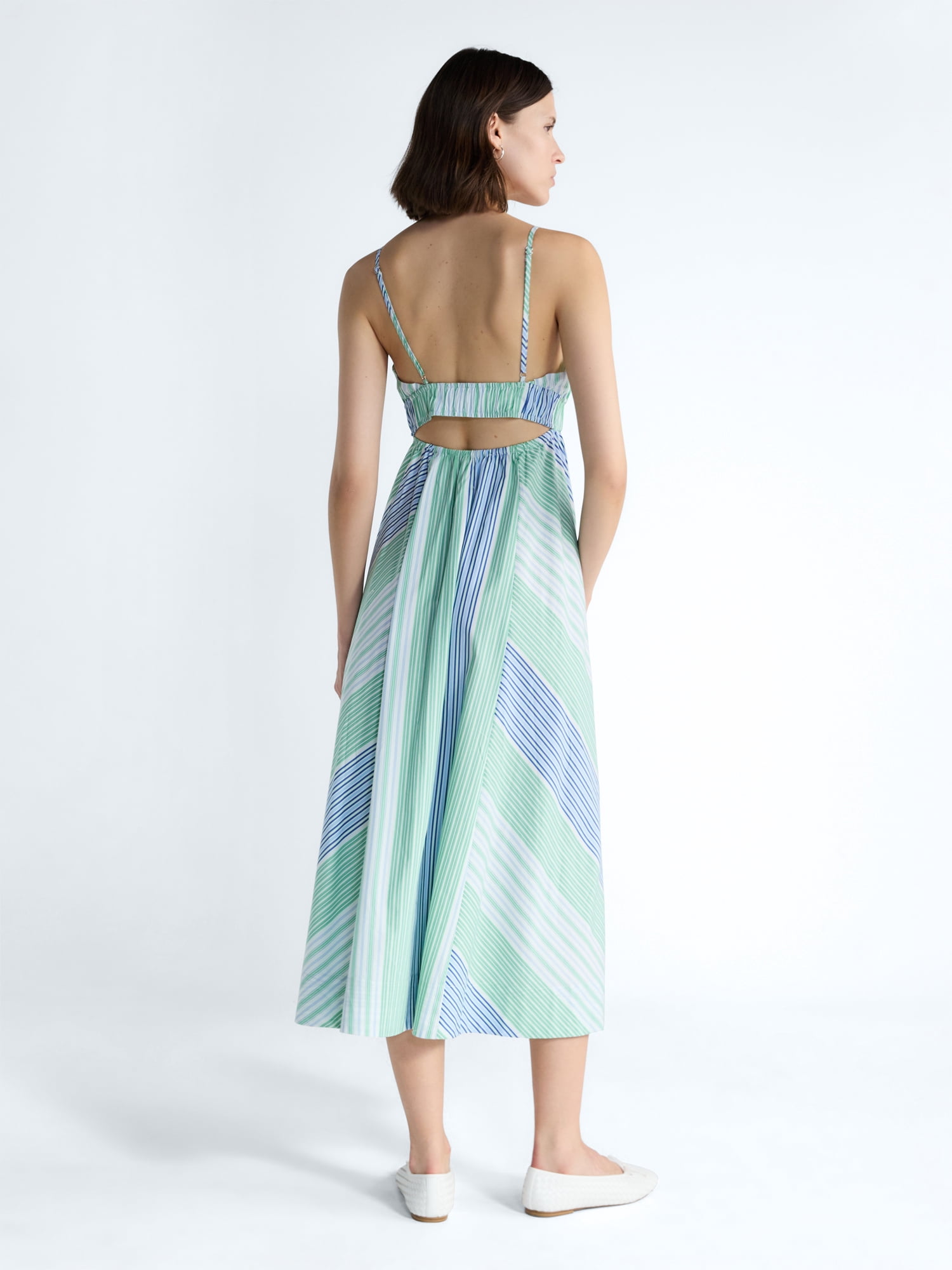 Free Assembly Women's and Women's Plus Striped Cotton Maxi Dress, with Cut Out Back, Sizes XS-4X