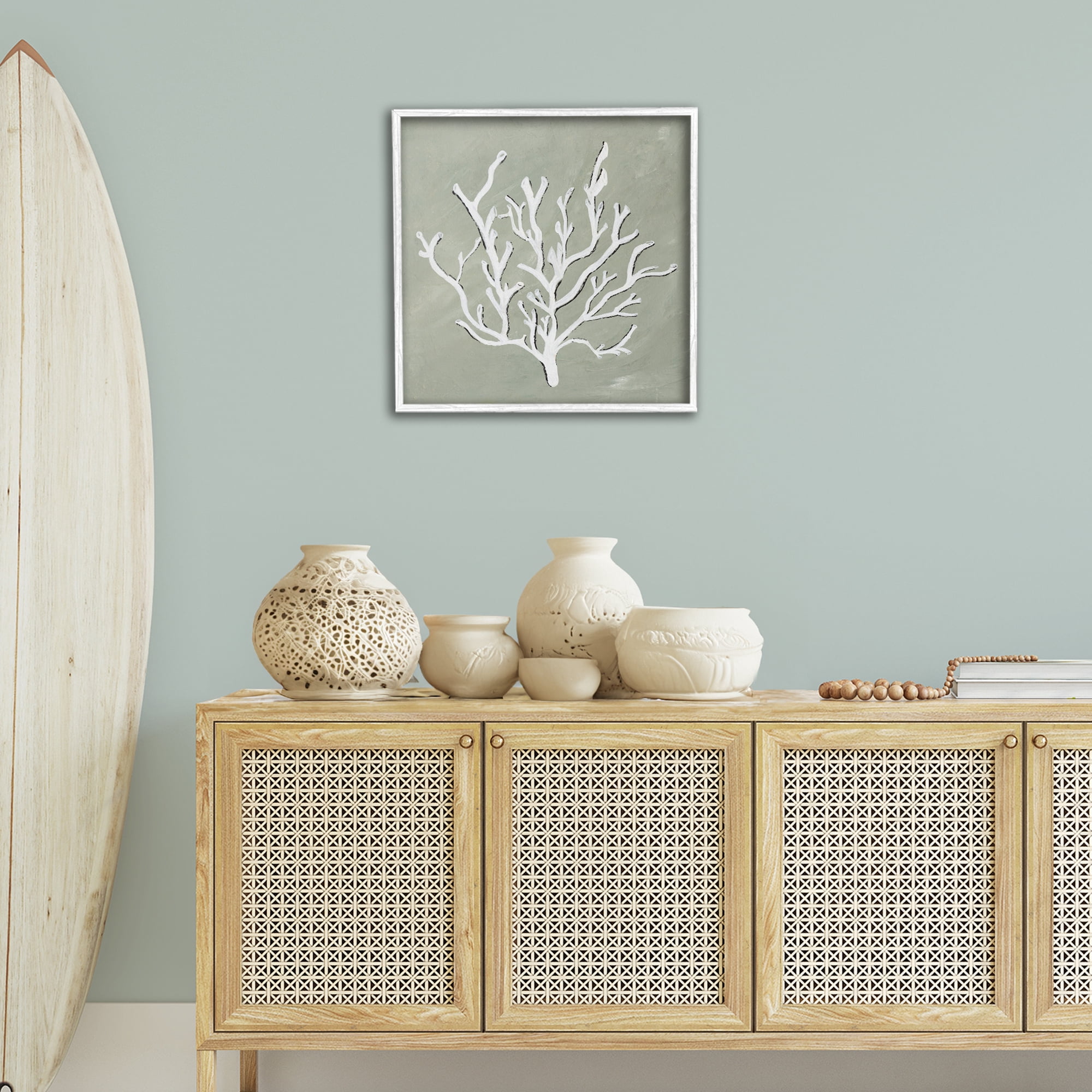 Stupell Industries White Coral Impression Coastal Painting White Framed Art Print Wall Art, 24 x 24
