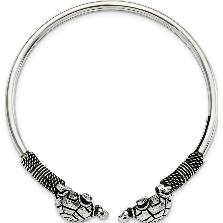 Sterling Silver Antiqued Turtle Flexible Bangle Bracelet Sterling Silver Antiqued Turtle Flexible Bangle Bracelet