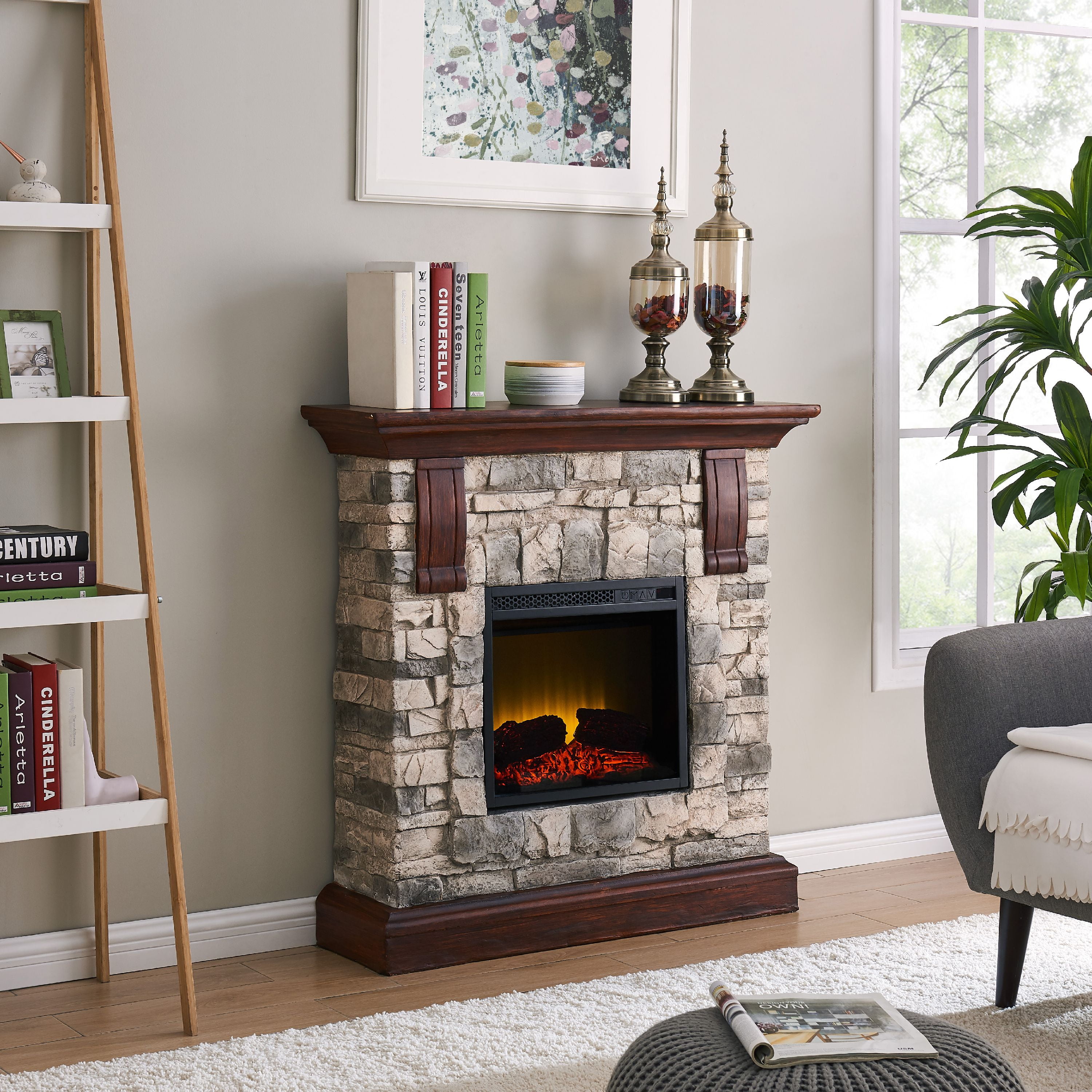 Bold Flame 40 Inch Faux Stone Electric Fireplace In Tan Grey