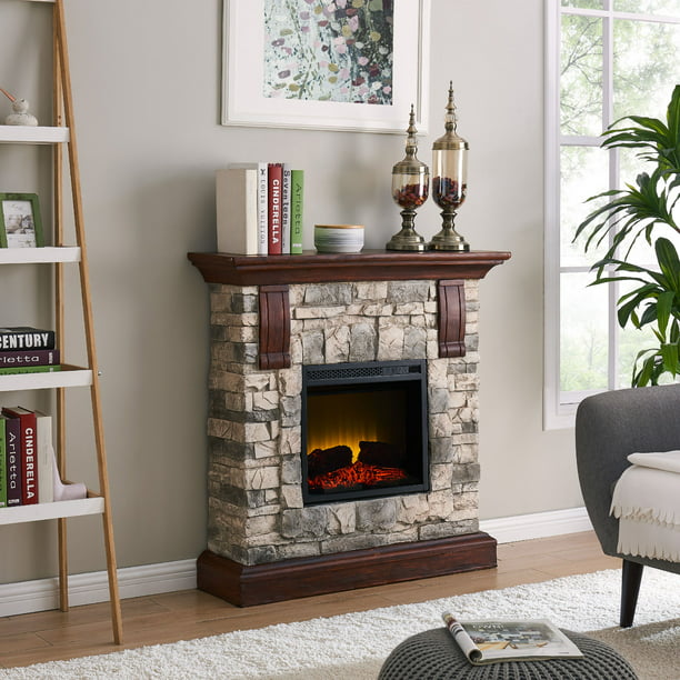 Bold Flame 40 inch Faux Stone Electric Fireplace in Tan/Grey Walmart
