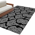 thumbnail image 2 of Area Rug 48×72in, Abstract Paisley Flower Texture Floor Carpet Living Room Rug, Ethnic White Floral on Black Non-Slip Welcome Mat Indoor Rugs for Bedroom Dining Room, 2 of 9