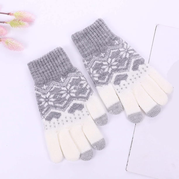 Guantes de invierno para mujer, cálidos, con estampado táctil, de punto, medianos y largos, de acrílico