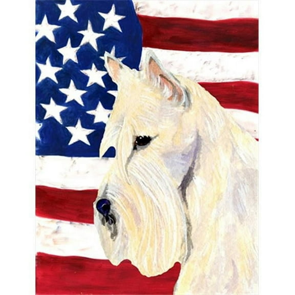 28 x 40 in. USA American Flag with Scottish Terrier House Size Canvas Flag