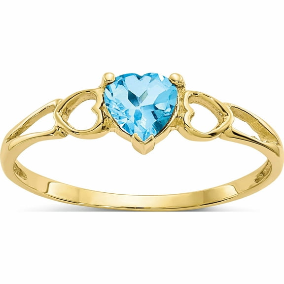 10K Yellow Gold Polished Geniune Blue Topaz Birthstone Ring (Size 7) Made In India 10xbr165