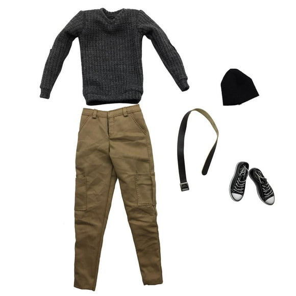 1:6 Dark Gray Knit Shirt Jeans Clothes Set Shoes For 12'' Figure Toy