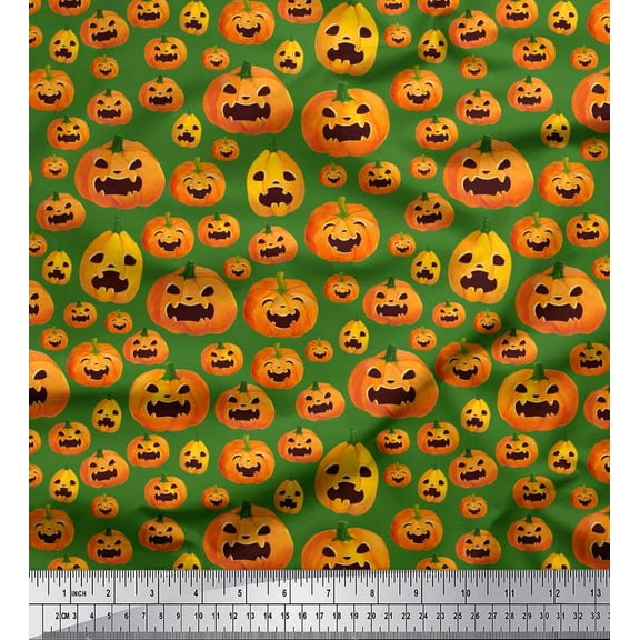 Soimoi Cotton Duck Fabric Pumpkin Halloween Print Fabric by Yard 42 Inch Wide