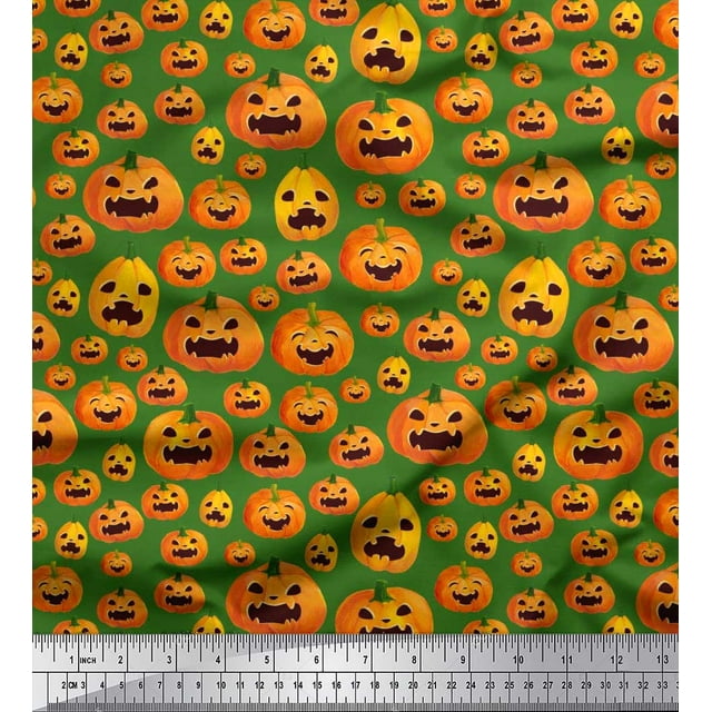 Soimoi Polyester Crepe Fabric Pumpkin Halloween Decor Fabric Printed Yard 52 Inch Wide