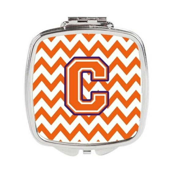 Carolines Treasures  Letter C Chevron Orange & Regalia Compact Mirror - Orange & Regalia - 3in. H x 0.3in. W x 2.75in. L