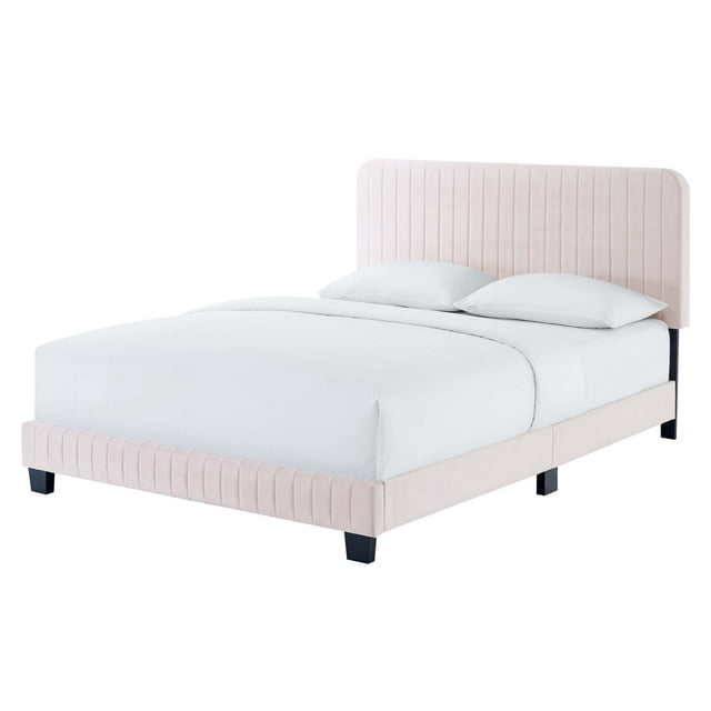 Tufted Platform Bed Frame, King Size, Velvet, Pink, Modern Contemporary Urban Design, Bedroom Master Guest Suite
