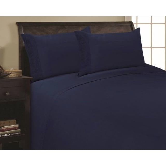 Elegance Linen 1800 Thread Count PLEATED DESIGN Egyptian Quality Luxurious Silky Soft WRINKLE RESISTANT 4 pc Sheet set, Deep Pocket Up to 16" - All Size and Colors, Full Navy