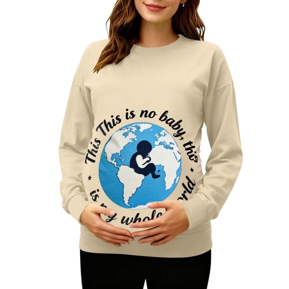 Riecok Maternity Sweatshirts for Women Crewneck Pullover Funny Printed Long Sleeve Tops Casual Pregnant Outwear