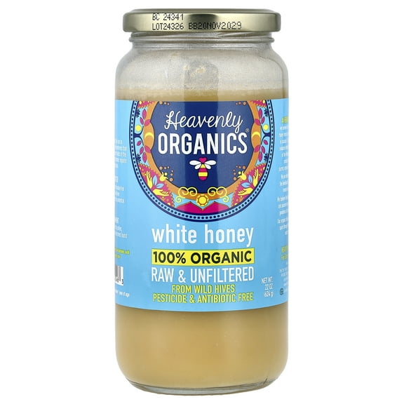 Heavenly Organics, 100% Organic Raw White Honey , 22 oz Pack of 4