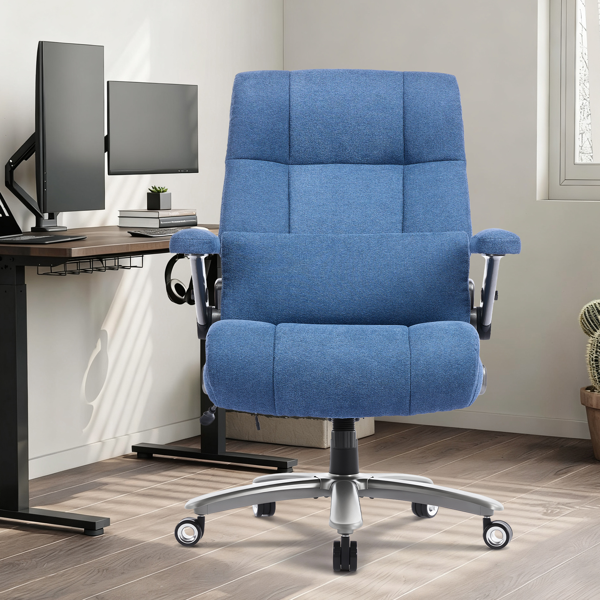 EOP 23.62'' Extra Wide Office Chair, 600 Lbs Big and Tall Executive Office Chair with Heat and Kneading Massage, Ergonomic Computer Chair with 3D Flip-up Arms, Blue