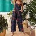 thumbnail image 2 of Snorda Romper for Women Summer, Women's Jumpsuits Overalls Plus Size Wide Leg Loose Cotton Linen Retro Rompers with Pockets, 2 of 5