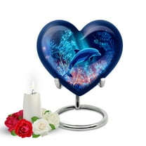 Yatskia Blue Dolphin Urn for Ashes for Women, Small Funeral Burial Urns for Human Ashes Adult Man, Decorative Urns for Adult Ash, (Heart Pack of 1, 3 Inch)
