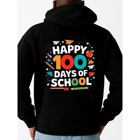 100 Days of School sweatshirt men polyester black Casual Sporty Style spring Funny Unisex Shirt Graphic Tee tshirts