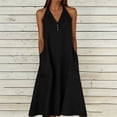 thumbnail image 2 of Eawtki Women's Halter Neck V Neck Midi Dress Button Decor With Pockets Loose Fit Casual Dress For Summer Beach Vacation, 2 of 6