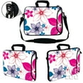 thumbnail image 2 of LSS 13.3 inch Laptop Sleeve Bag Notebook with Extra Side Pocket, Soft Carrying Handle & Removable Shoulder Strap for 12" 12.1" 13" 13.3" - White Pink Blue Flower Leaves, 2 of 3