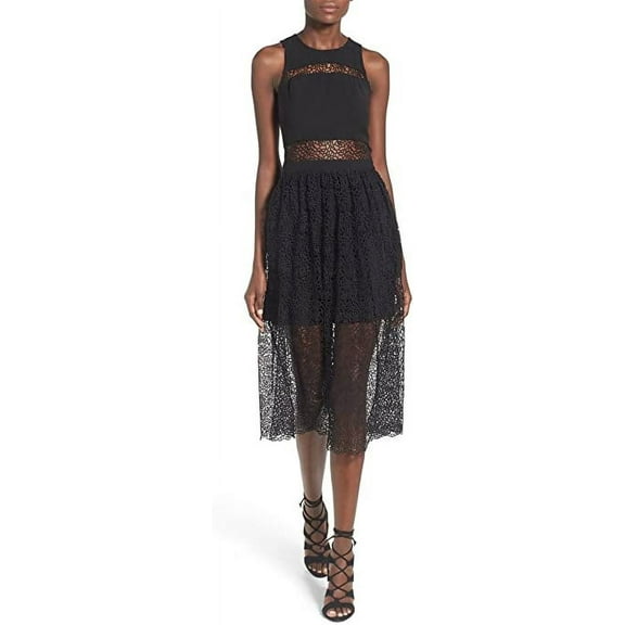 NBD Desire' Midi Lace Overlay Dress, Size Medium - Black