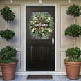 thumbnail image 5 of 20" Artificial Eucalyptus Wreath with Wood Welcome Sign - Spring Summer Farmhouse Wreath,White Berries Greenery Decor for Front Door,Porch,Window Indoor/Outdoor, 5 of 6
