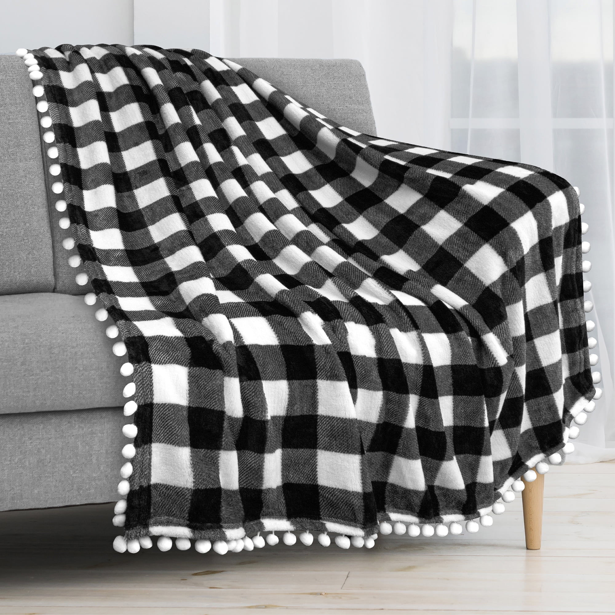 Striped Throw Blanket Black and White for Bed Couch Soft Fleece Comforter 50x60 Small Flannel Outdoor Microfiber Cozy Comfy Decorative for All Season 