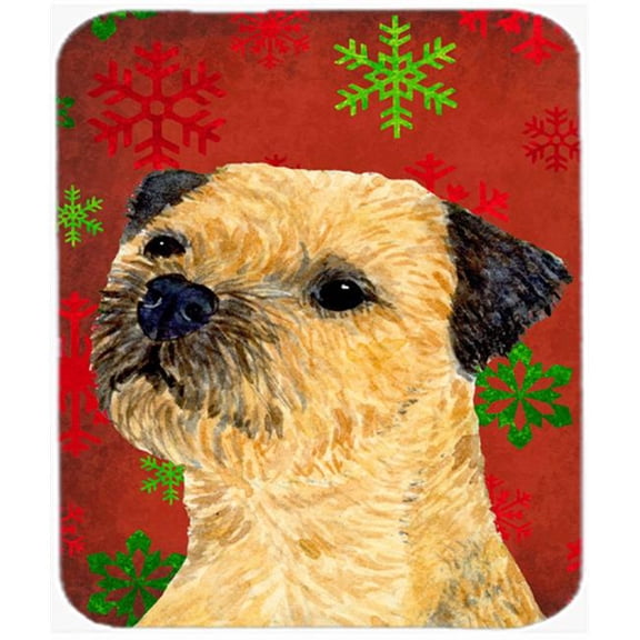 Border Terrier Red And Green Snowflakes Christmas Mouse Pad, Hot Pad Or Trivet - 7.75 x 9.25 In.