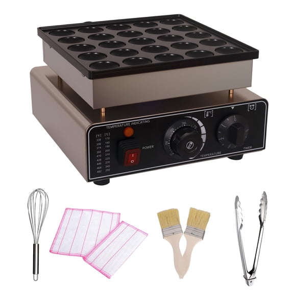 Electric Pancake Maker, 25PCS Dutch Poffertjes Grill with Temp Control, Waterproof Non-Stick Mini Baker for Snack Dessert
