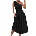 thumbnail image 7 of Summer Saving Wycnly Summer Dresses for Women Casual Solid Empire Waist Pleated Swing One Shoulder Dresses 2024 Sleeveless Slash Neck Plain Long Formal Dress Black l, 7 of 7